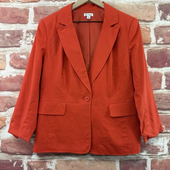 Vintage Chadwick's Blazer Women's 14P Orange Linen Blend Casual Career Jacket - Picture 7 of 9